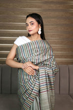 Load image into Gallery viewer, Sage Green Handwoven Tussar Silk Saree