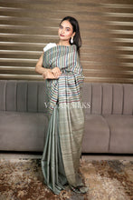 Load image into Gallery viewer, Sage Green Handwoven Tussar Silk Saree