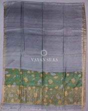 Load image into Gallery viewer, Grey Green Printed - Pure Tussar Silk Saree