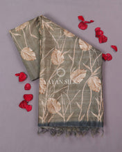Load image into Gallery viewer, Olive-Grey Color Printed Semi Tussar Saree