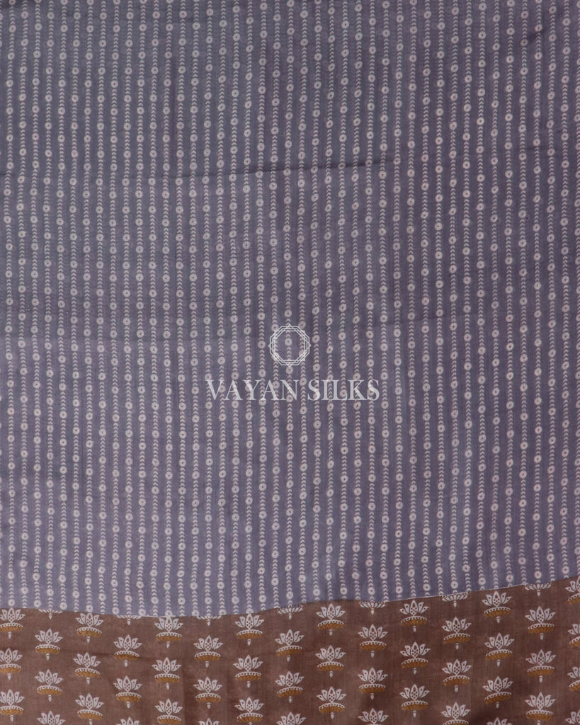 Brown Grey Printed Tussar Silk Suit