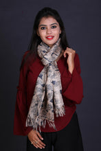 Load image into Gallery viewer, Off white Charcoal Color Tussar Silk Printed Stole