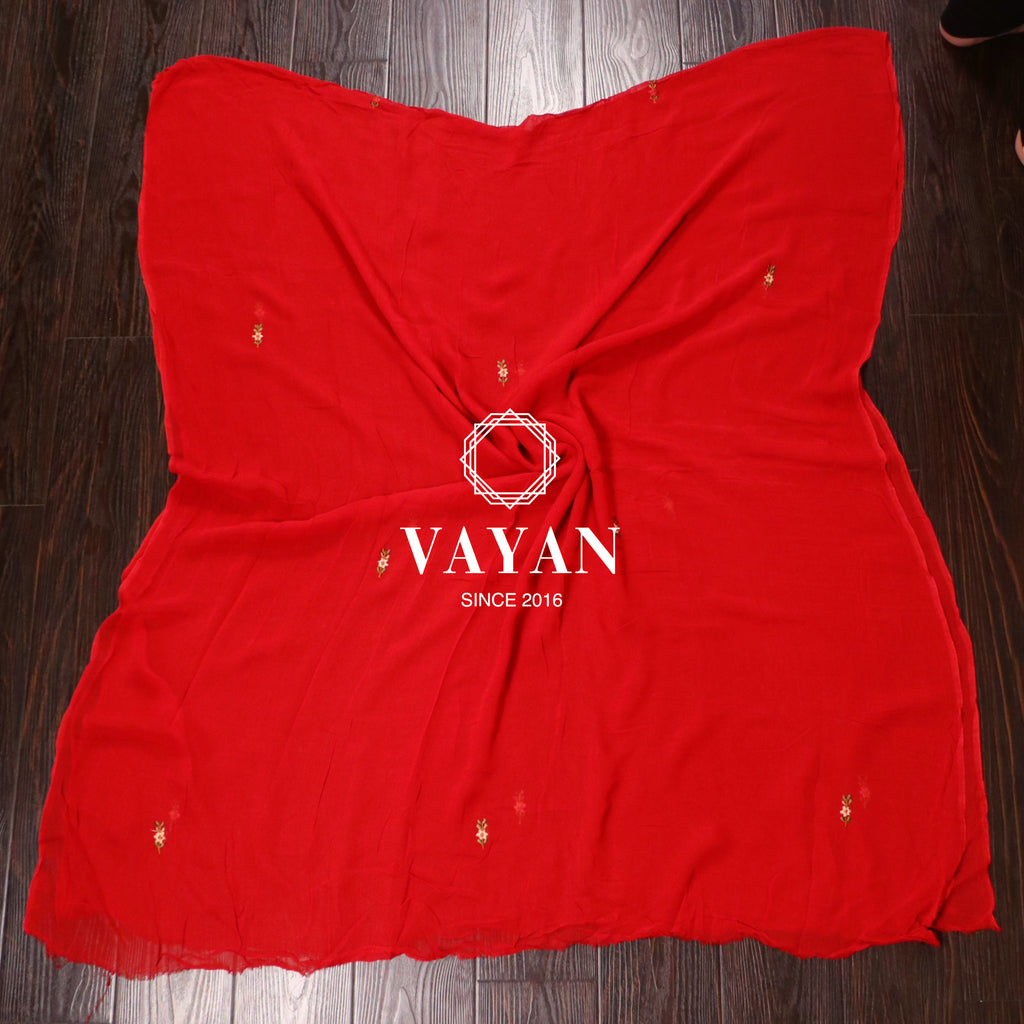 Beige Red Tussar Silk Suit Set