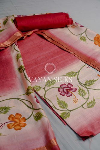 Pink Handpainted Tussar Silk Suit