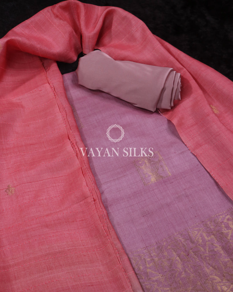 Purple Pink Pure Tussar Silk Suit Set