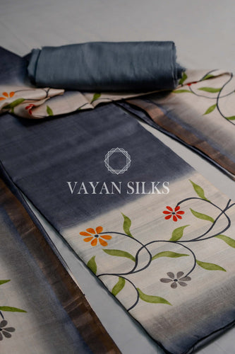 Grey Handpainted Tussar Silk Suit