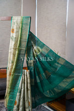 Load image into Gallery viewer, Green Hand painted Tussar Silk Saree