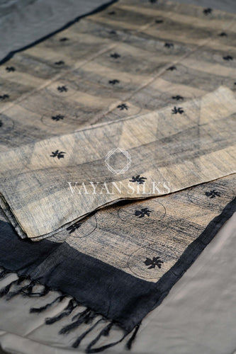 Charcoal Printed Tussar Silk Suit