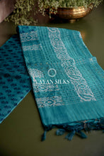 Load image into Gallery viewer, Teal Blue Printed Tussar Silk Saree