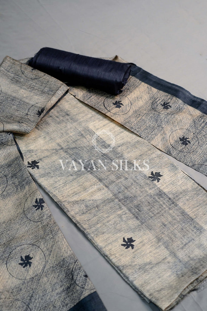 Charcoal Printed Tussar Silk Suit