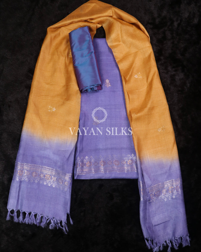 Purple Brown Pure Tussar Silk Suit Set