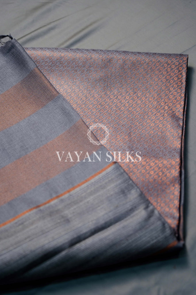 Grey Tussar Silk Saree