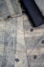 Load image into Gallery viewer, Charcoal Printed Tussar Silk Suit