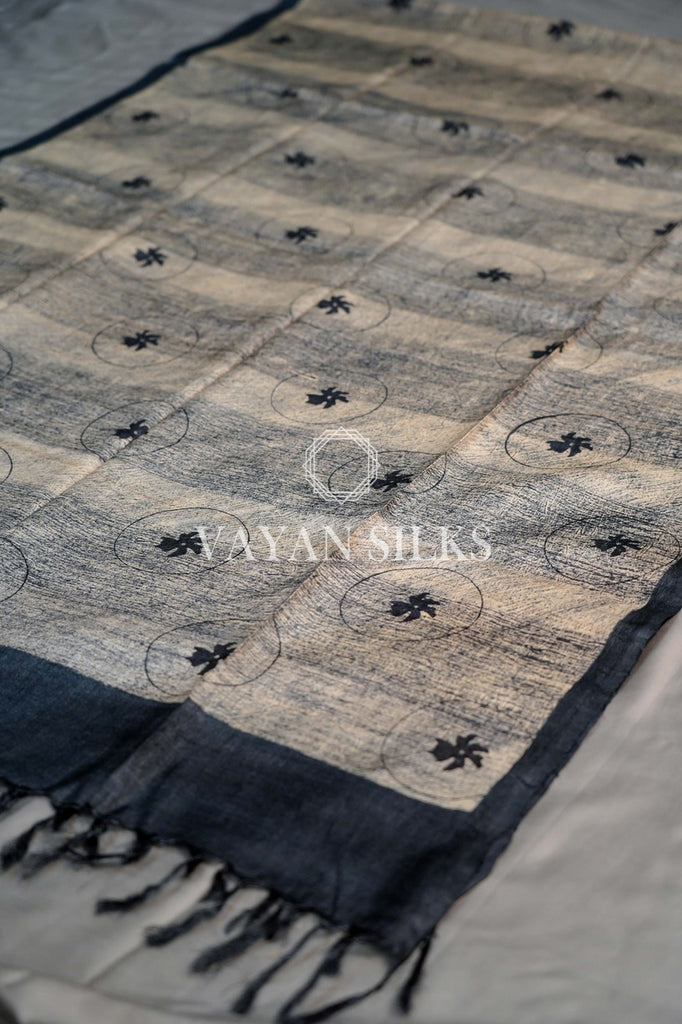 Charcoal Printed Tussar Silk Suit