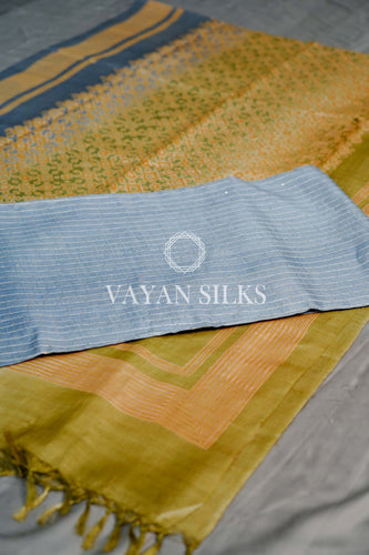 Blue Green Printed Tussar Silk Suit