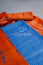 Load image into Gallery viewer, Blue Orange Printed Tussar Silk Suit