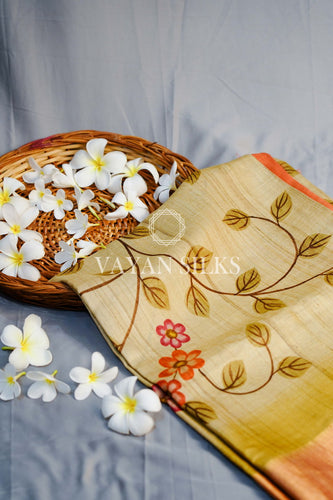 Green Hand painted Tussar Silk Saree