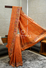 Load image into Gallery viewer, ~ Gul Kaari ~ Orange Embroidered Tussar Silk Saree