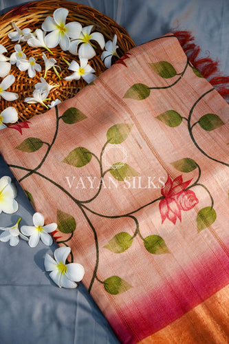 Pink Hand painted Tussar Silk Saree