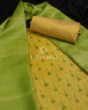 Green Yellow Printed Pure Tussar Silk Suit