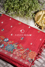 Load image into Gallery viewer, ~ Gul Kaari ~ Red Embroidered Tussar Silk Saree