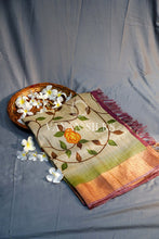 Load image into Gallery viewer, Green Hand painted Tussar Silk Saree
