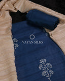 Blue Printed Pure Tussar Silk Suit