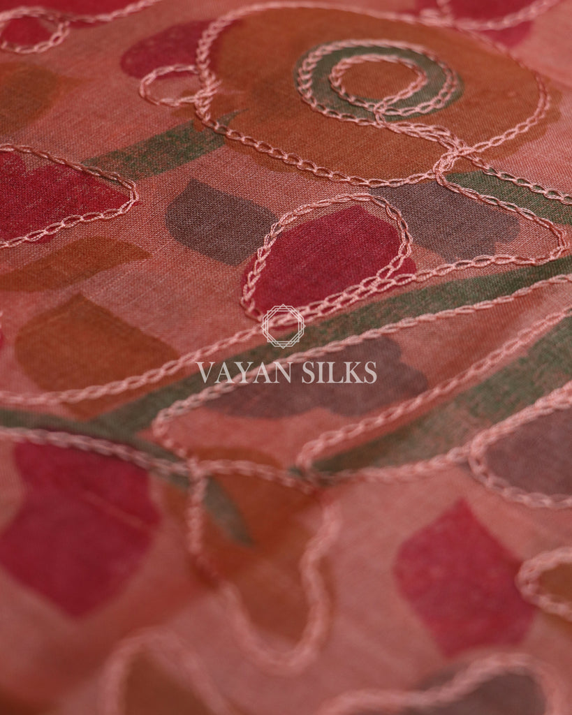 Peach Handpainted Pure Tussar Silk Suit