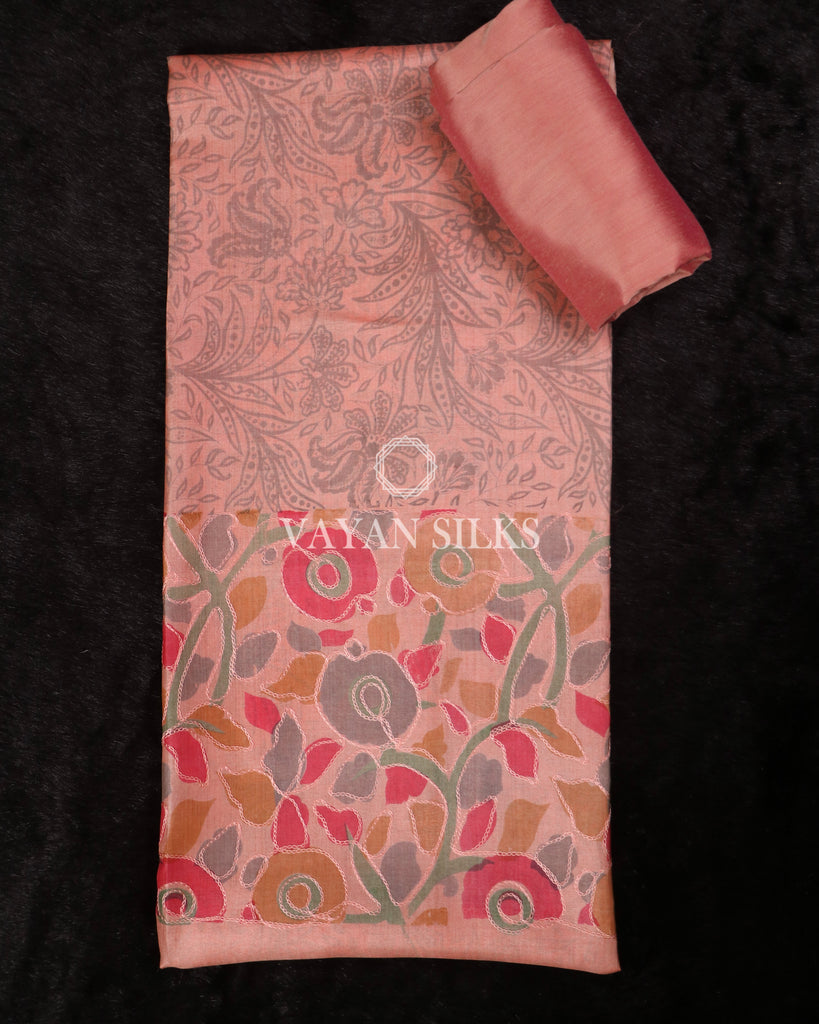 Peach Handpainted Pure Tussar Silk Suit