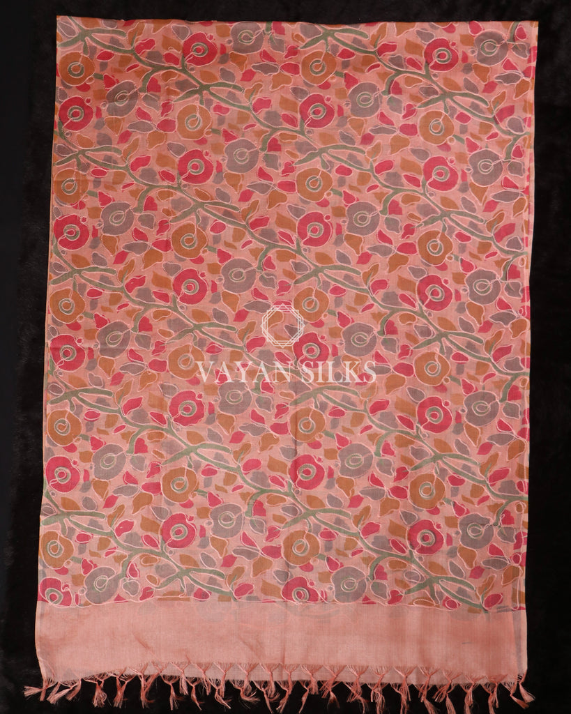 Peach Handpainted Pure Tussar Silk Suit