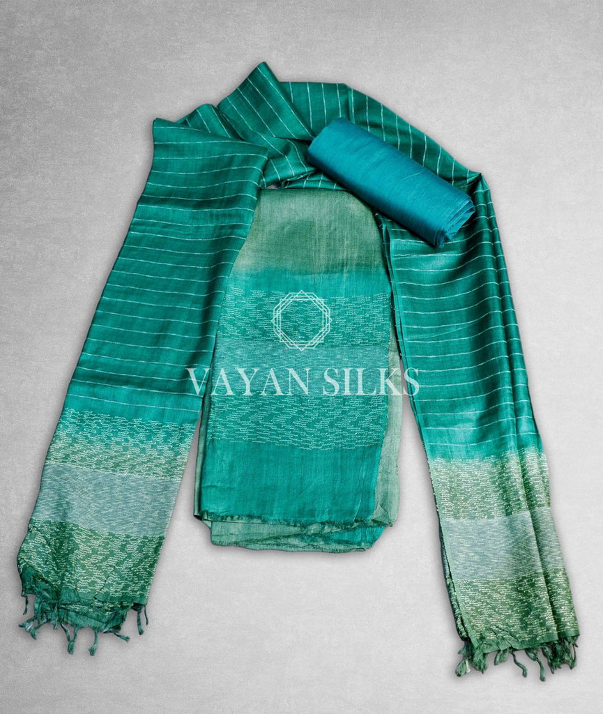 Green Woven Tussar Silk Suit