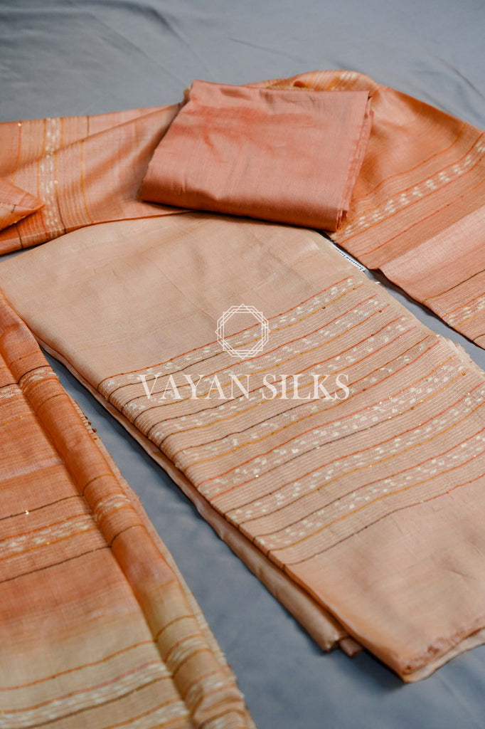 Peach Orange Tussar Silk Suit