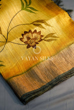 Load image into Gallery viewer, Mustard Green Hand painted Tussar Silk Saree