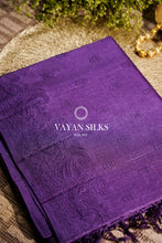 Load image into Gallery viewer, ~ Gul Kaari ~ Purple Embroidered Tussar Silk Saree