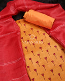 Orange Red Pure Tussar Silk Suit Set