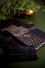 Load image into Gallery viewer, Ink Black Tussar Silk Saree l Handwoven Bootas all over