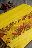 Lemon Yellow Embroidered Tussar Silk Saree
