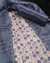 Load image into Gallery viewer, Off White Grey Printed Pure Tussar Silk Suit