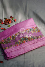 Load image into Gallery viewer, Purple Embroidered Tussar Silk Saree