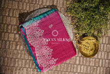 Load image into Gallery viewer, ~ Gul Kaari ~ Pink Blue Embroidered Tussar Silk Saree