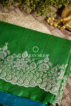 Load image into Gallery viewer, ~ Gul Kaari ~ Green Blue Embroidered Tussar Silk Saree