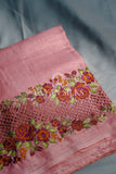 Pink Embroidered Tussar Silk Saree