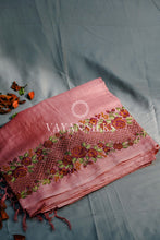 Load image into Gallery viewer, Pink Embroidered Tussar Silk Saree