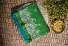Load image into Gallery viewer, ~ Gul Kaari ~ Green Blue Embroidered Tussar Silk Saree