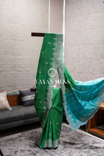 Load image into Gallery viewer, ~ Gul Kaari ~ Green Blue Embroidered Tussar Silk Saree