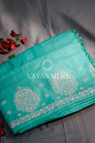 Blue Embroidered Tussar Silk Saree