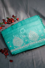 Load image into Gallery viewer, Blue Embroidered Tussar Silk Saree
