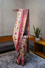 Load image into Gallery viewer, Pink Purple Handpainted Tussar Silk Saree