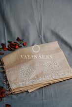 Load image into Gallery viewer, Cream Embroidered Tussar Silk Saree