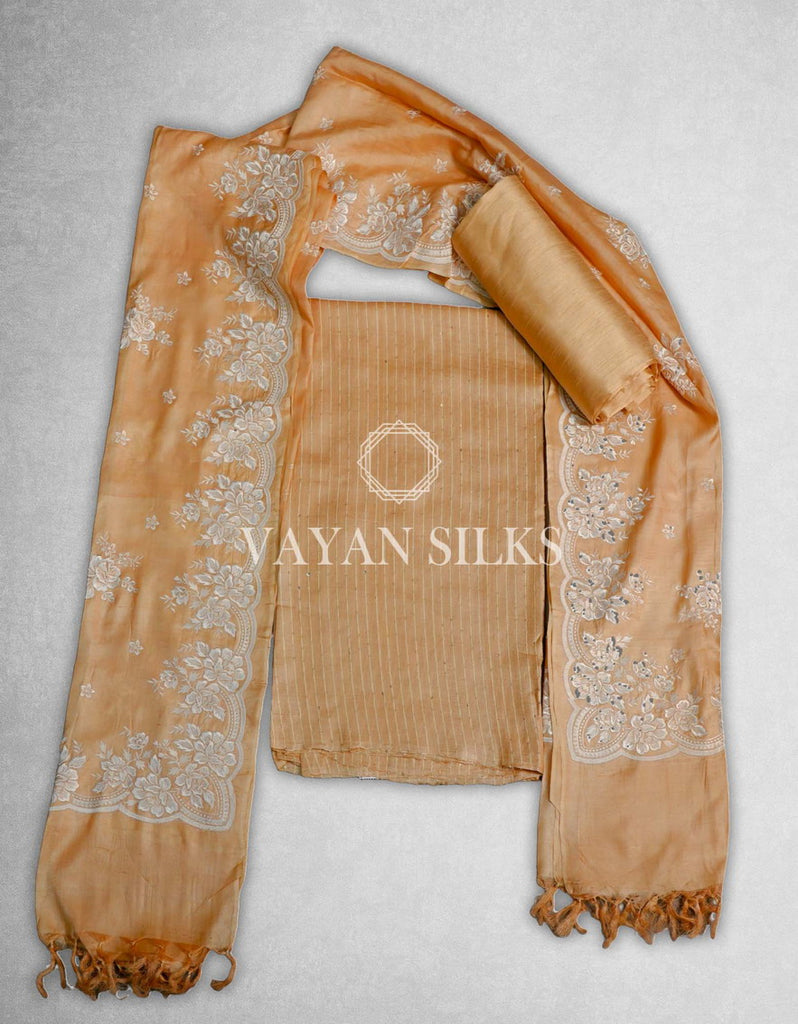Orange Embroidered Tussar Silk Suit